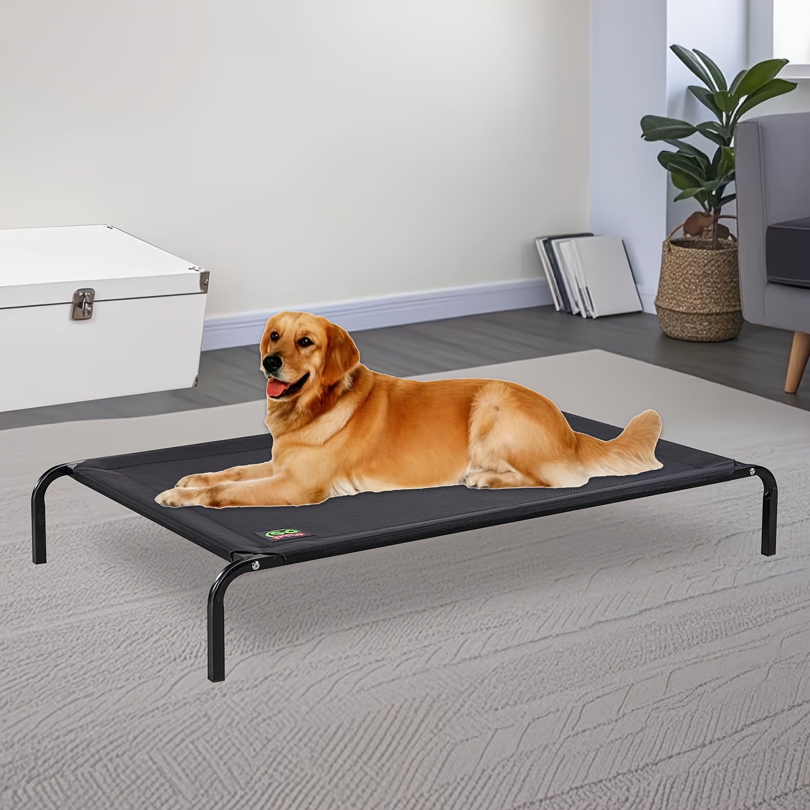Breathable Cooling Dog Bed With Metal Frame & Non-Slip Feet - Indoor/Outdoor Pet Bed For Small, Medium, Large Dogs - Durable Polyester, Easy Assembly, Multiple Sizes, Gray/Black, Cooling Mat For Do...