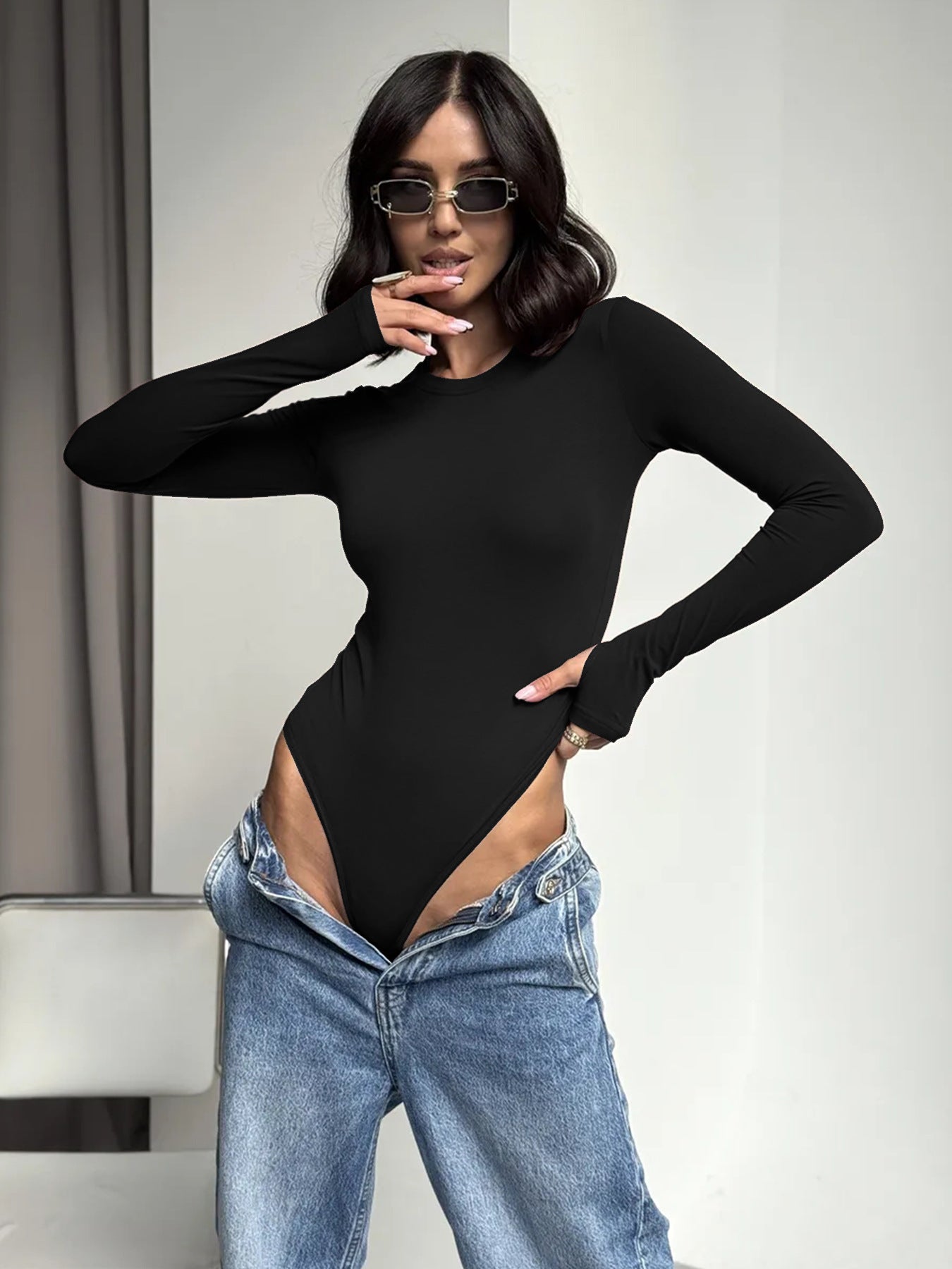 Women's Long-Sleeve Seamless Layering Bodysuit