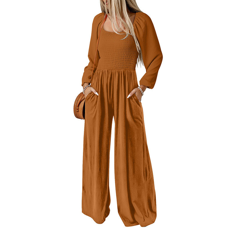 Women's Solid Color High-Waist Wide Leg Trousers
