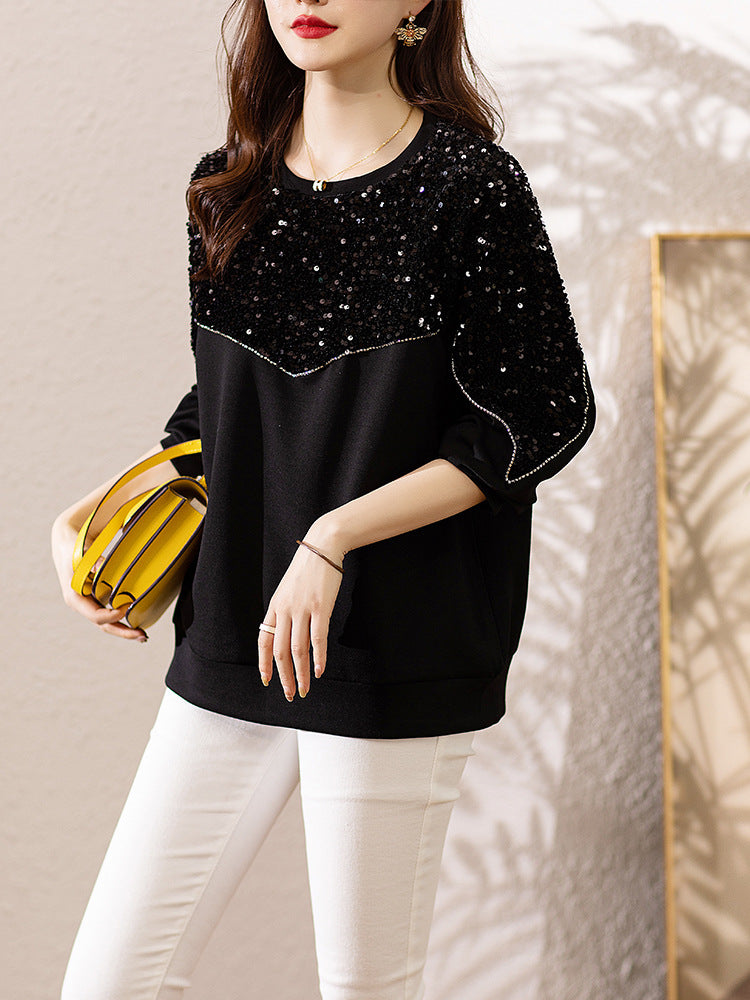 Elegant Sequin Air Cotton Slimming Sweater