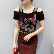 Sparkling Rhinestone Ice Silk Short Sleeve Shirt – Summer Glow