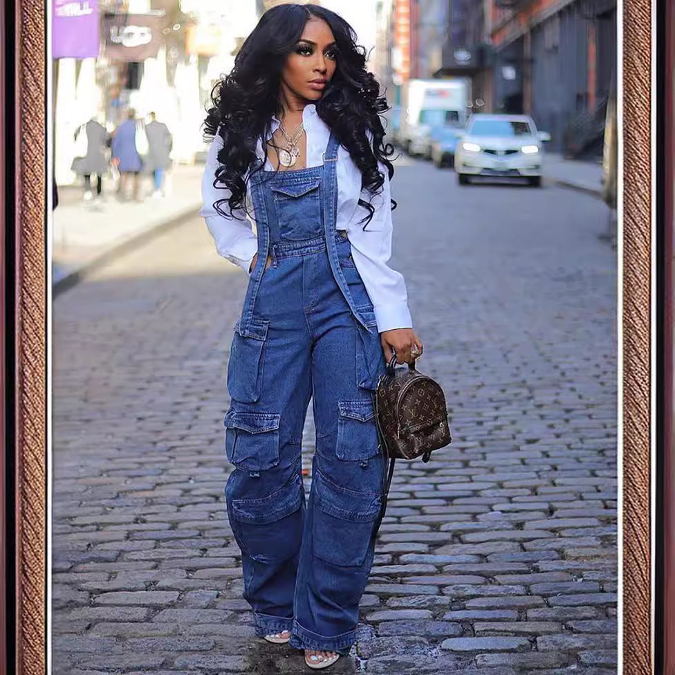 Women's Casual Loose Denim Jumpsuit
