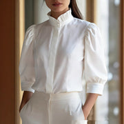 Minimalist Figure-flattering Versatile Stand-collar Blouse For Women