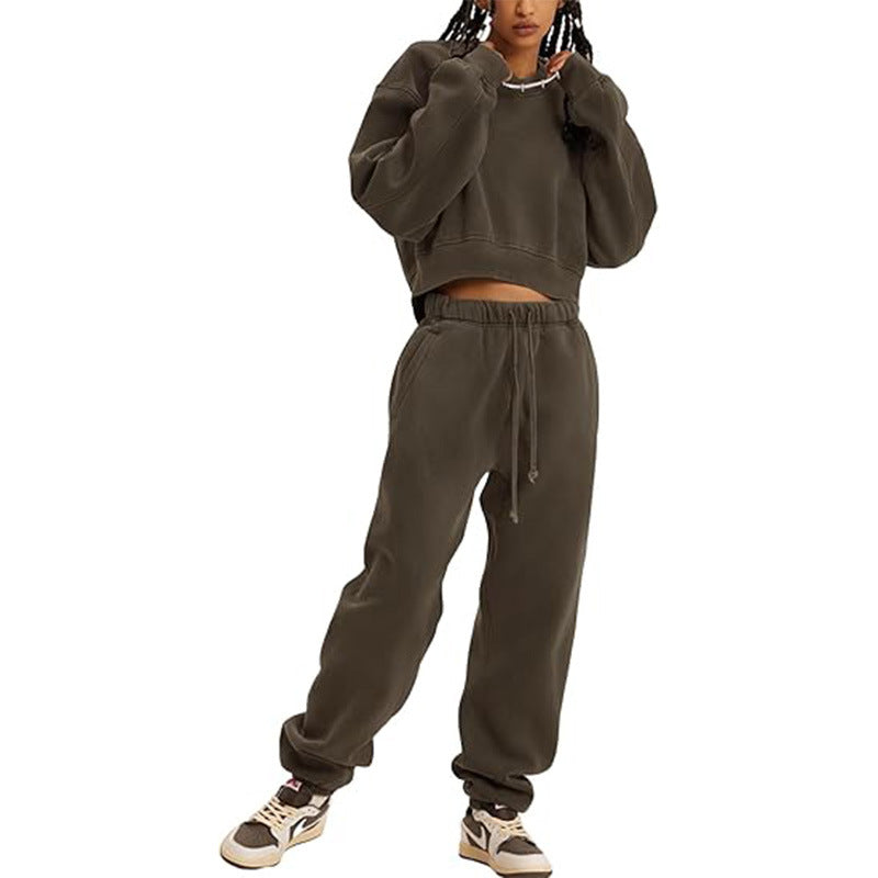 Women's V-Neck Long-Sleeve Crop Sweatshirt & Lace-Up Pants Set