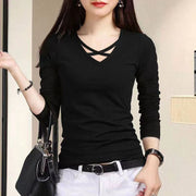 Slim Fit V-Neck Long Sleeve Shirt – Plus‑Size Comfort & Style