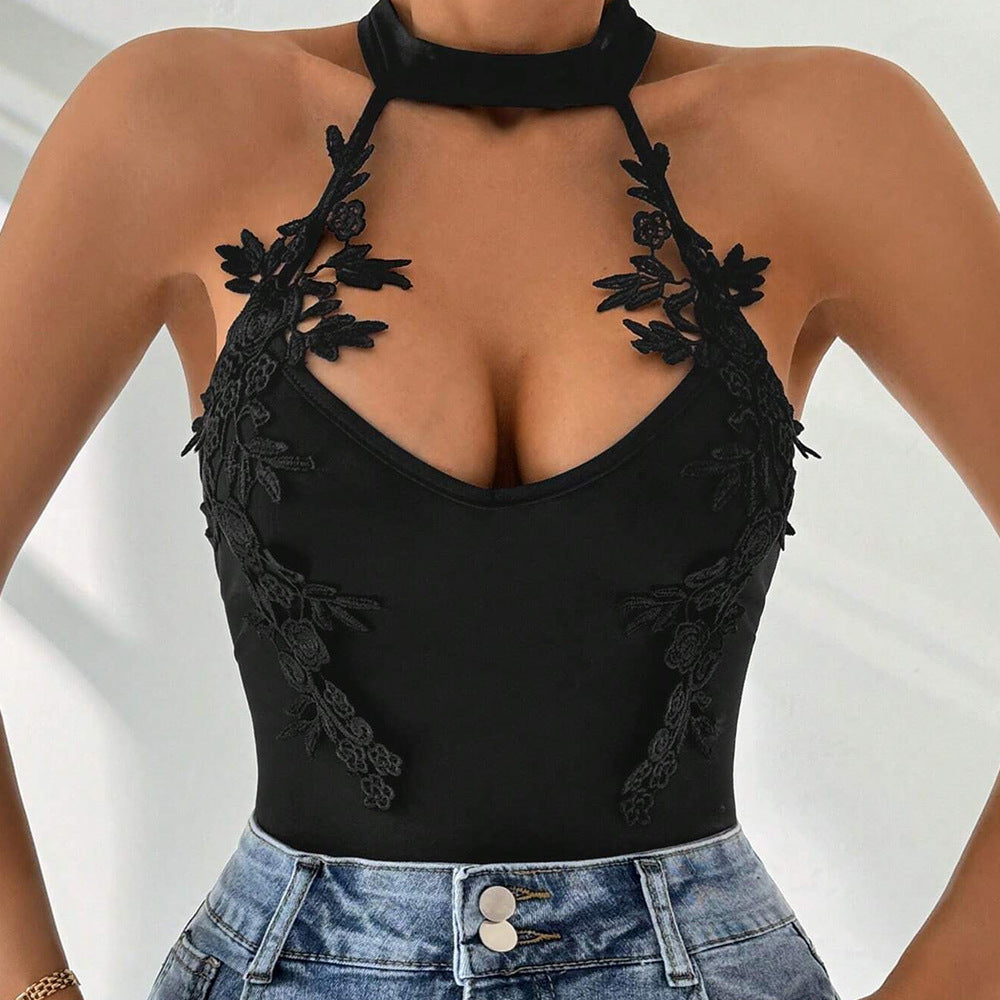 Chic Lace Jacquard High-Waisted Sleeveless Jumpsuit