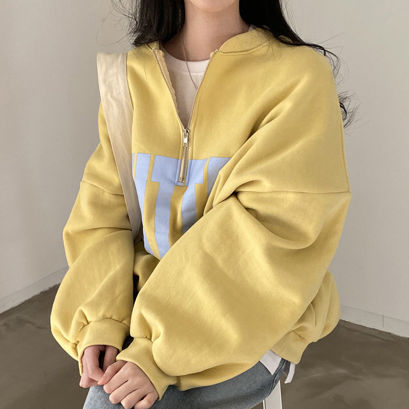 Cozy Contrast Letter Print Loose Long-Sleeve Sweater