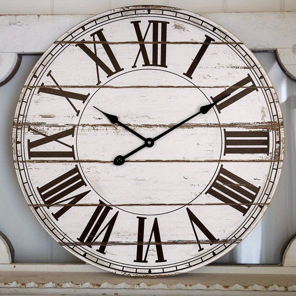 Large Wall Clock, Rustic Farmhouse Distressed Shiplap Wall Clock, Silent White Wooden Wall Clock for Living Room bedroom kitchen Decor (12 Inch) holiday gift