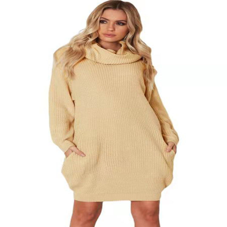 Lapel Loose Slimming and All-matching Pocket Mid-length Sweater