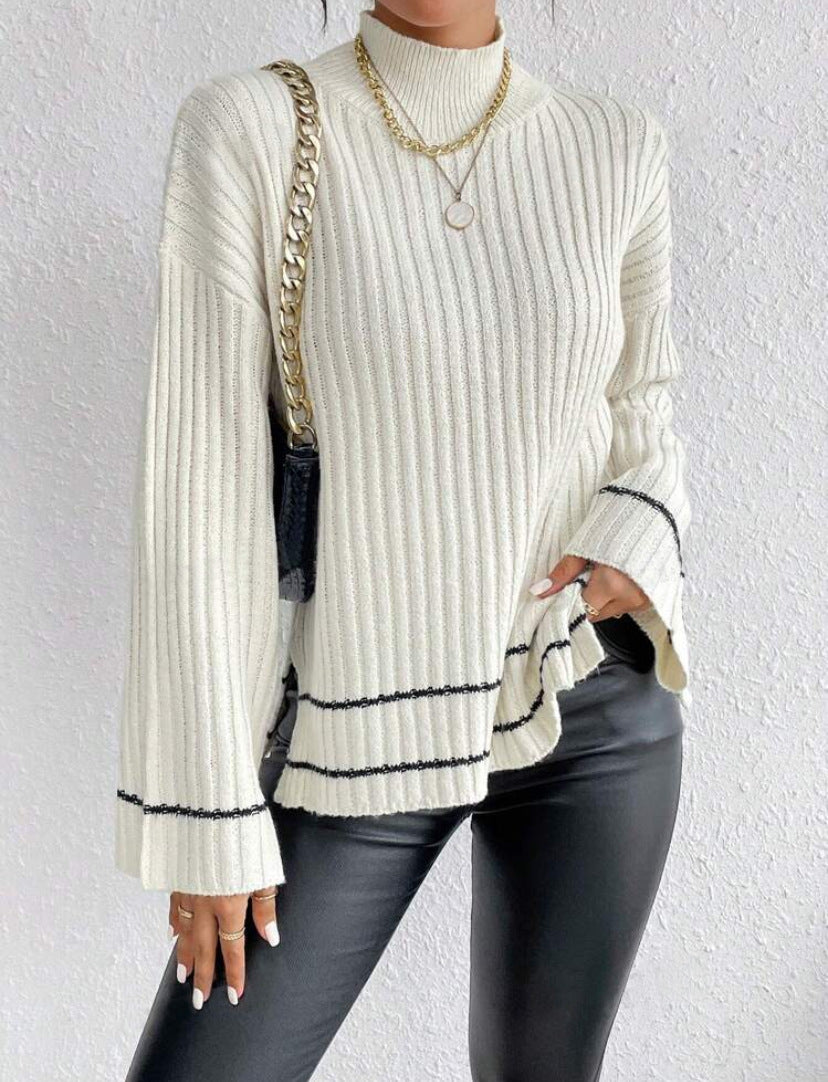 Casual Patchwork Contrast Color Loose Long Sleeve