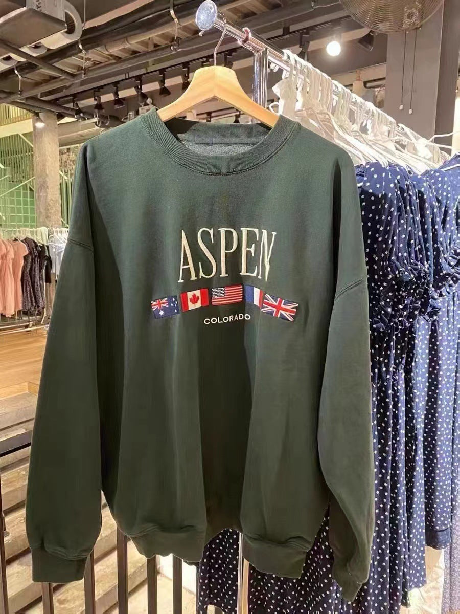 Retro Alphabet Embroidered Pullover Cozy Vintage Sweater