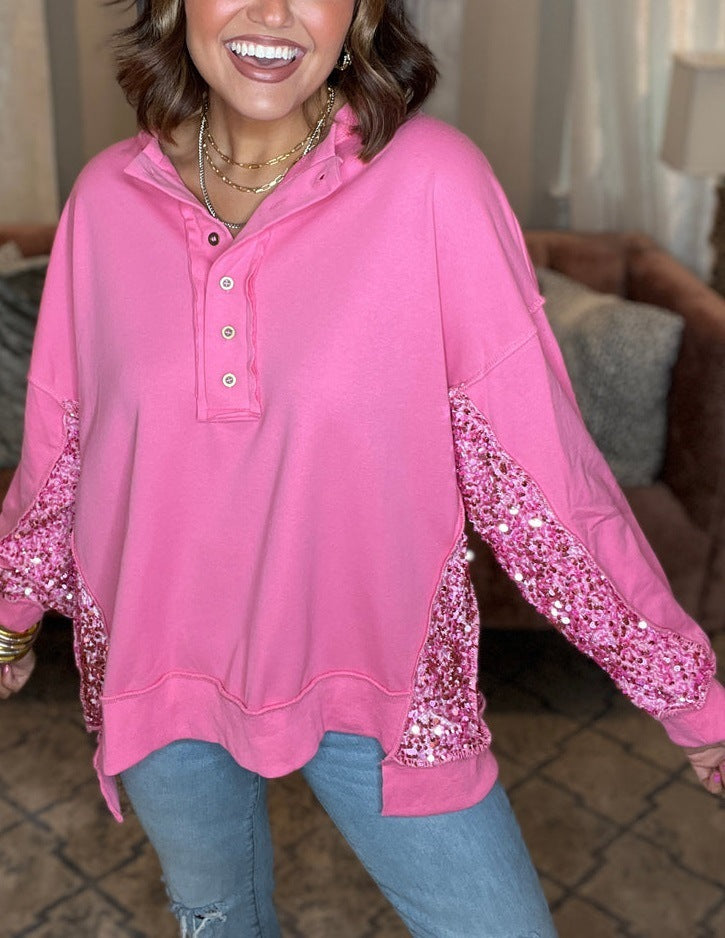Sparkle Sequin Patchwork Loose Winter Pullover Sweater