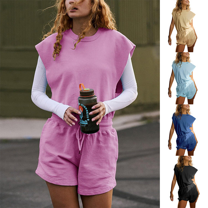 Women's Casual Sleeveless Backless Romper & Drawstring Shorts