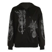 Dark Y2K Zip-Up Hoodie Streetwear Abstract Print