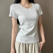 Slim Fit Cotton U-Collar T-Shirt – Summer Short Sleeve Top
