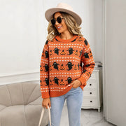 Womens Halloween Ghost Pumpkin Crew-neck Sweater