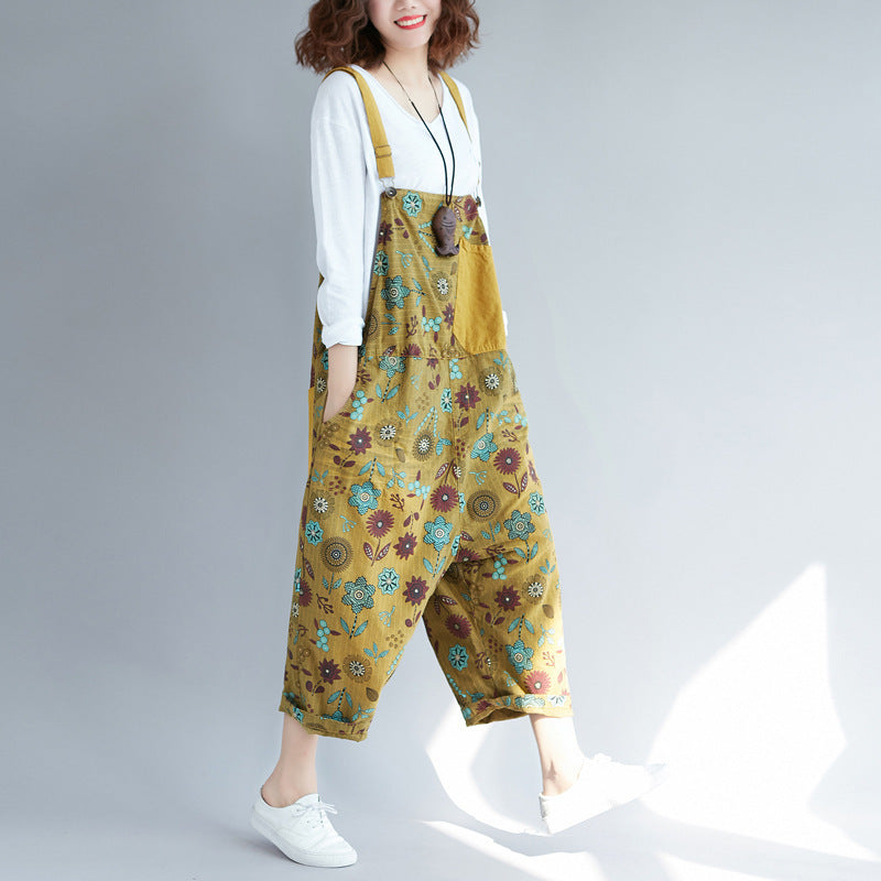 Vintage Washed Japanese Suspender Pants for Women