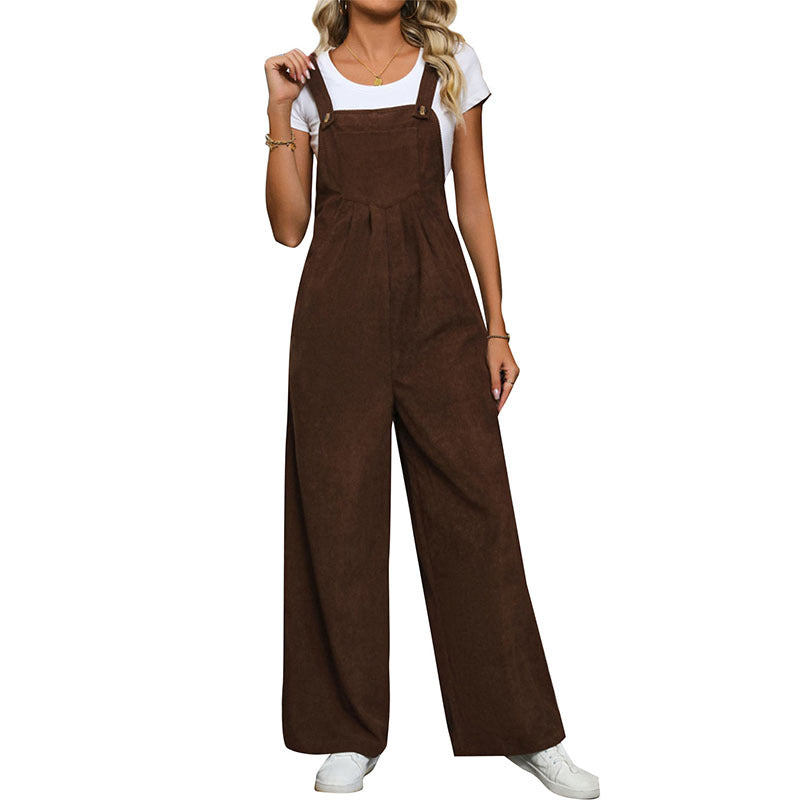 Women's Corduroy Mid-Waist Overalls & Suspender Pants