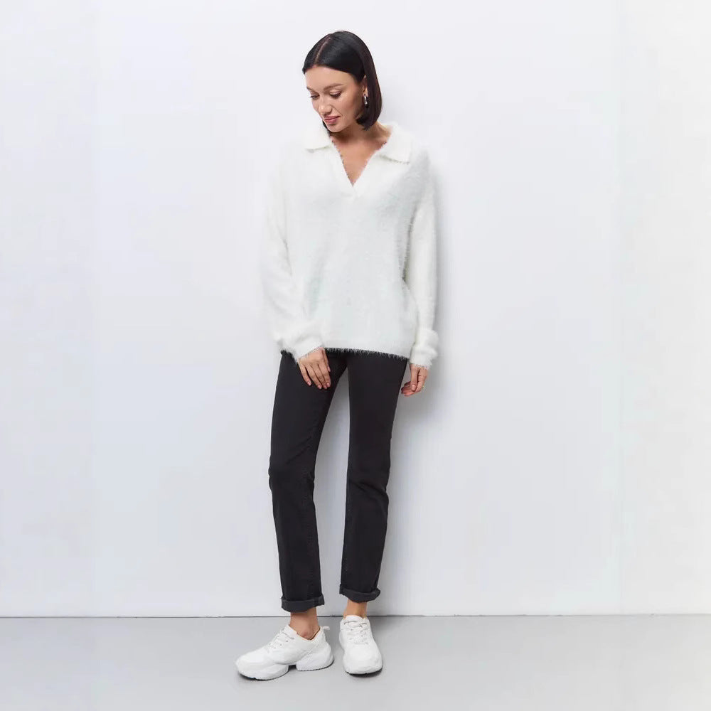 Womens Autumnwinter Mock Mink-feel Knitted Turtleneck Sweater in a Relaxed Plus-size Fit