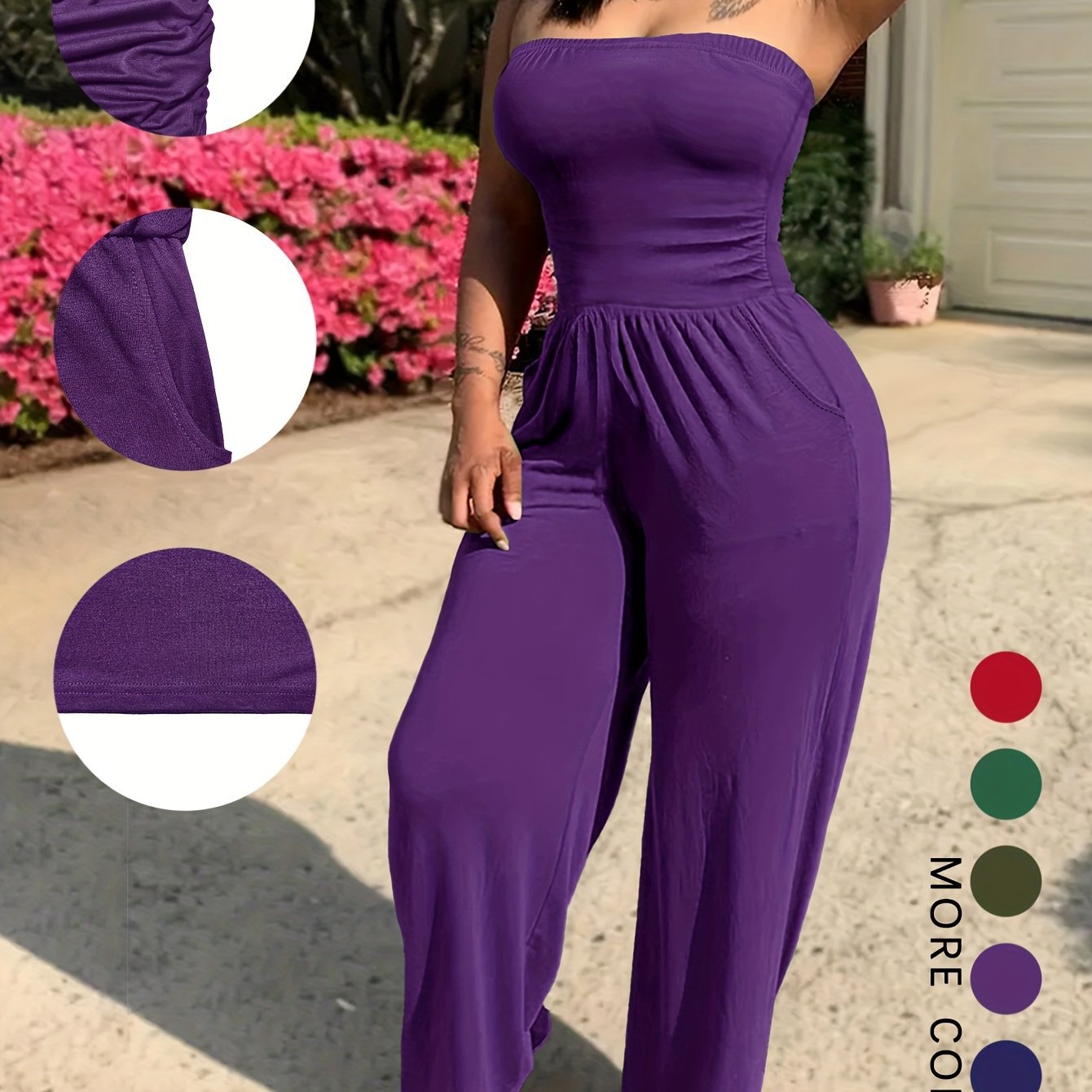 Comfy Chenille Strapless Casual One-Piece Jumpsuit