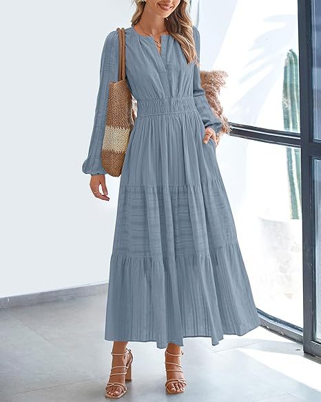 Chic V-Neck Ruched Tiered Long Sleeve Dress