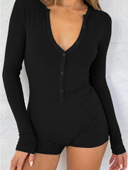 Women's Long-Sleeve Casual Skinny Jumpsuit Shorts