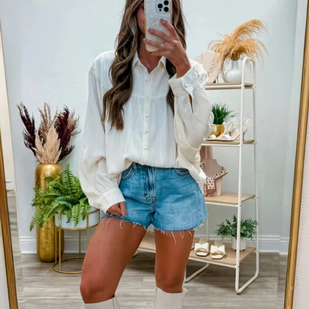 Women's Solid-color Casual Loose-fitting Long-sleeve Shirt