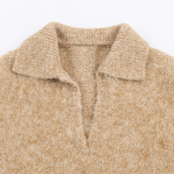 Polo Collar Soft and Versatile Design Sense Sweater for Women