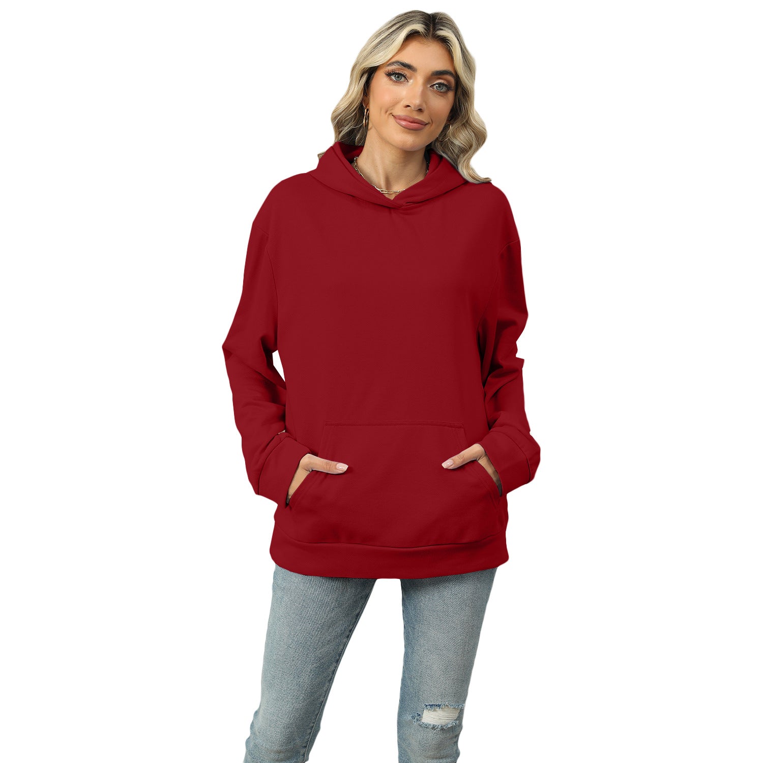 Casual Women's Pocket Hoodie - Cozy Long-Sleeve Sweatshirt
