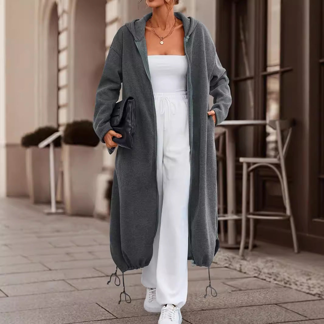 Women's Casual Solid Color Thickened Long Coat