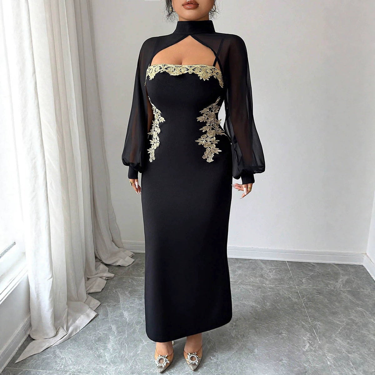 Hollow-out Chest Gold-thread Embroidery Waist-cinching Figure-flatt…
