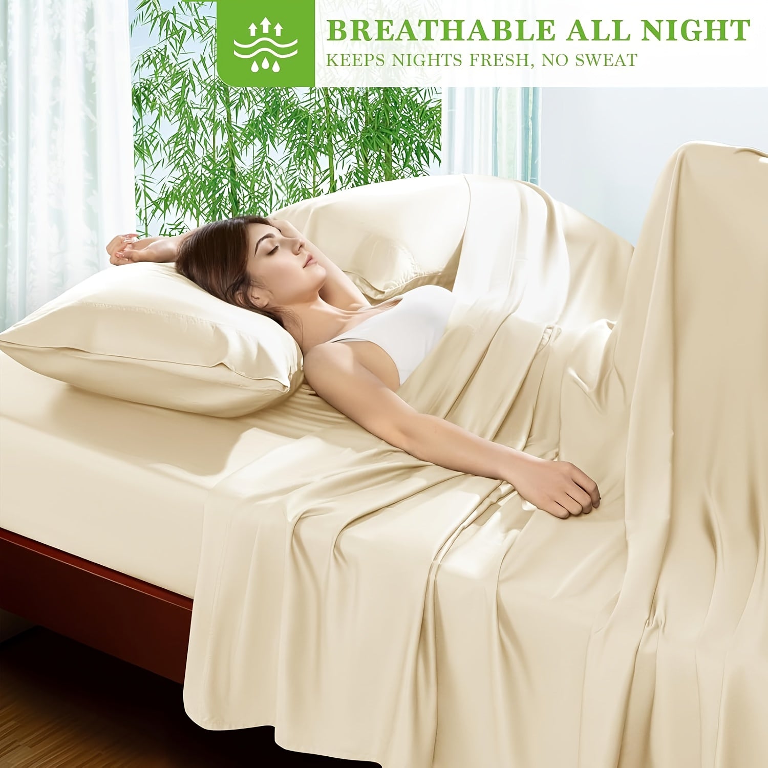 6pcs Bamboo Bed Sheet Set - 100% Viscose Derived From Bamboo - Ultra Soft & Luxuriously Cooling Bed Sheets - Deep Pocket Up to 16" - Hotel Silky Bedding Set - Perfect for Hot Sleepers, Bamboo Bed Shee