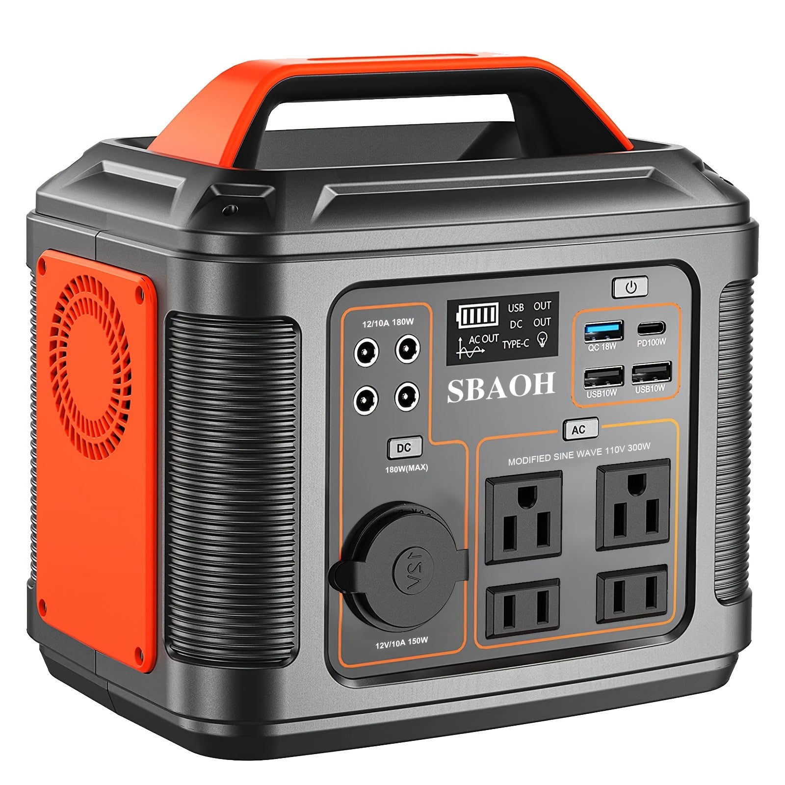300W Portable Power Station, 296 Wh (80,000 mAh) Lithium‑Ion Battery, 13 Outlets, 100W PD Fast Charging, Digital Display – Solar Panel Optional