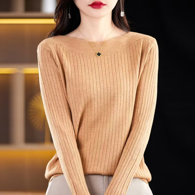 Women's Off-neck Knitted Bottoming Shirt Autumn and Winter New