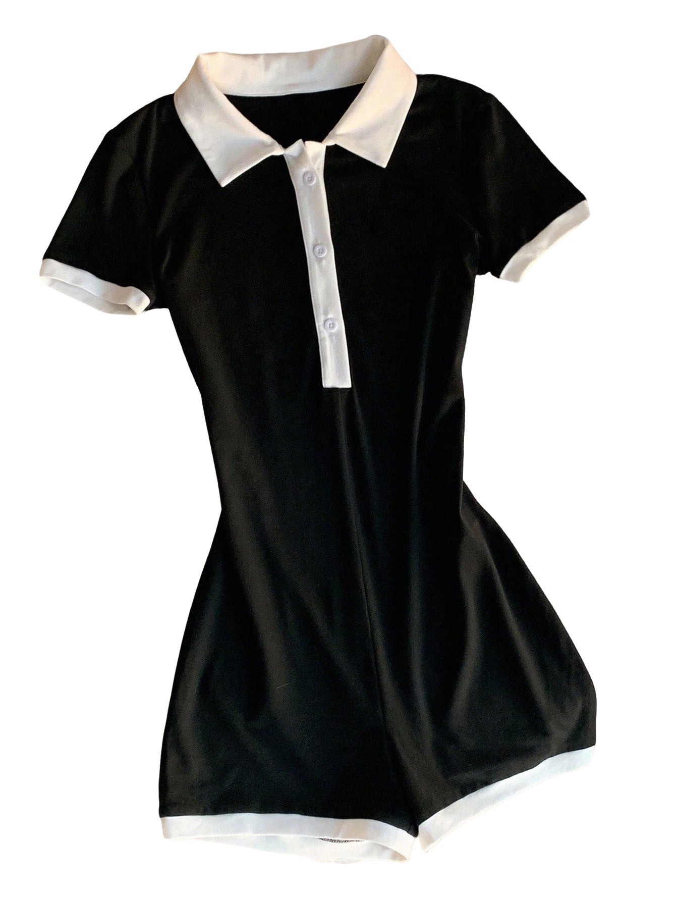 Womens Polo-Neck Short-Sleeve Slim-Fit Sheath Knitted Jumpsuit