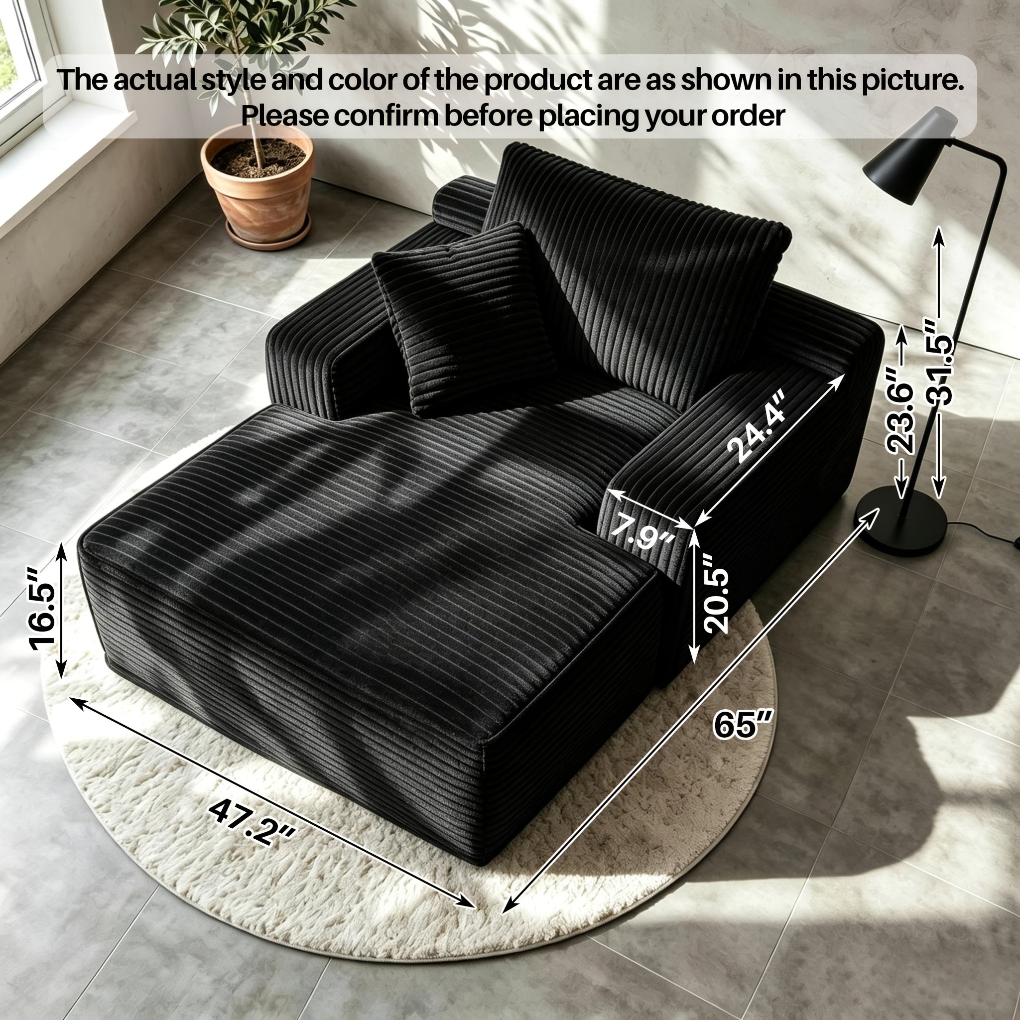 Oversized L-Shaped Chaise Recliner Set – 96‑Inch L‑Shape with 65‑Inch Single Chaise Lounge, Corduroy Fabric, Armrests and Matching Throw Pillows