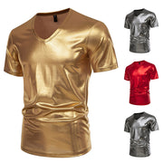 Glossy Bronzed V‑Neck T‑Shirt for Men – Summer Style