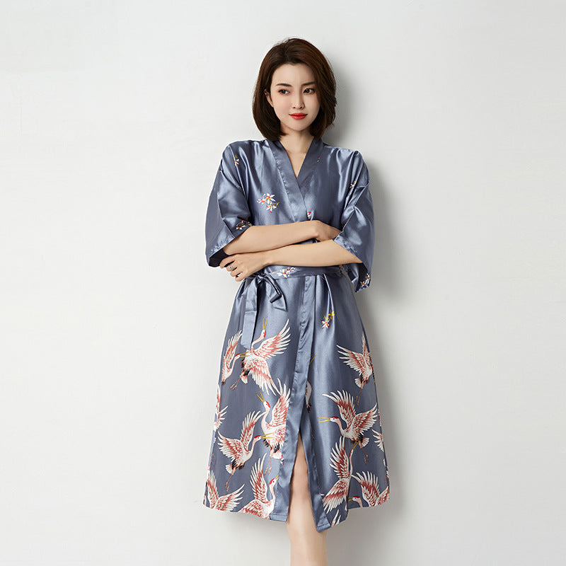 Plus-Size Ice Silk 3/4 Sleeve Nightgown