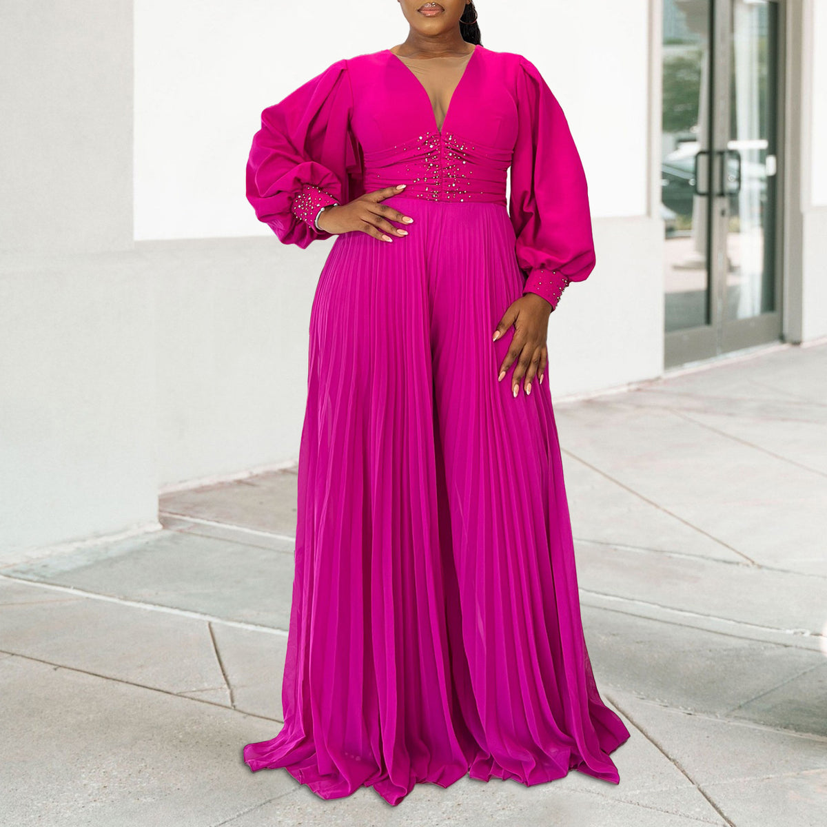 Elegant Pleated Wide-Leg African Jumpsuit for Women