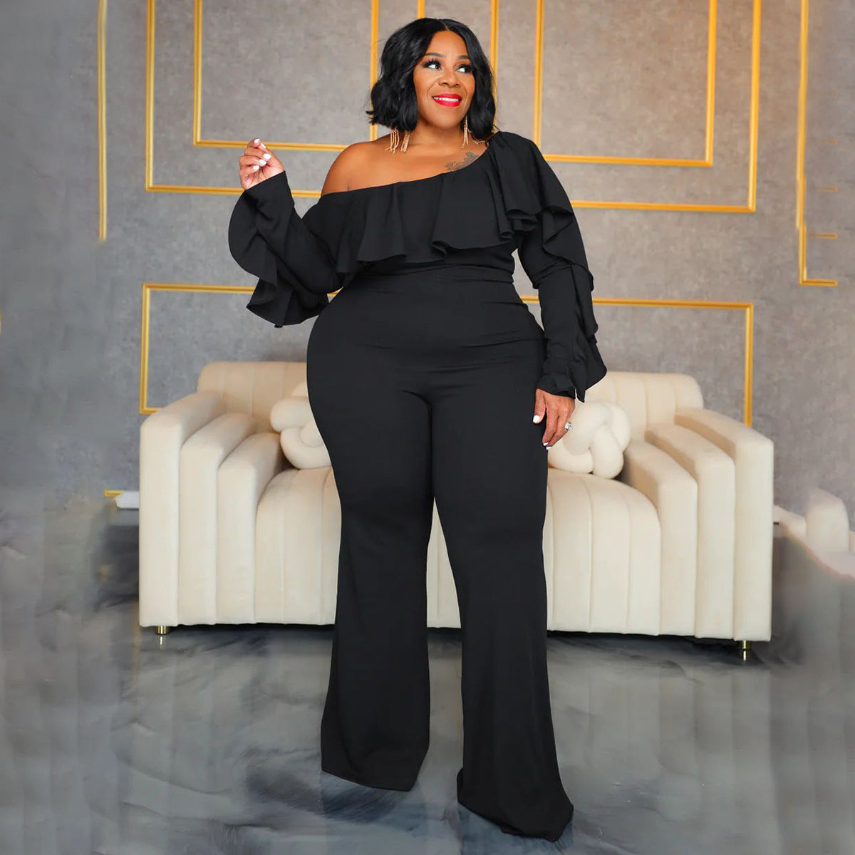 Chic Off-Shoulder Plus-Size Loose Jumpsuit