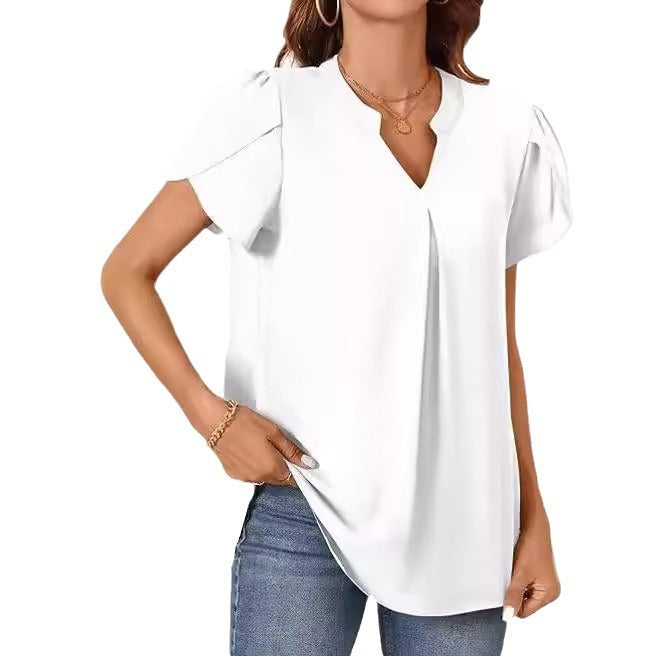 Chic V-Neck Petal Sleeve Loose Blouse for Women