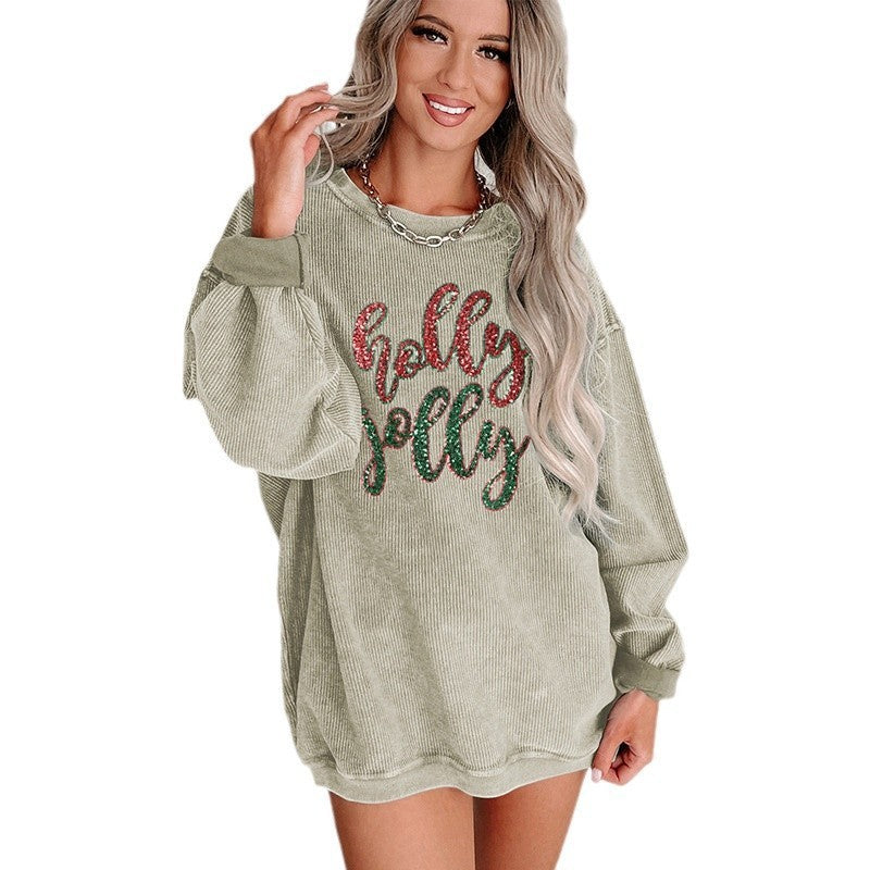 Women's Sequined Letter Print Loose Pullover Sweatshirt