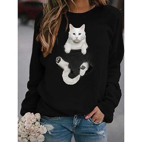 Women's 3D Print Loose Casual Round-Neck Autumn Sweater