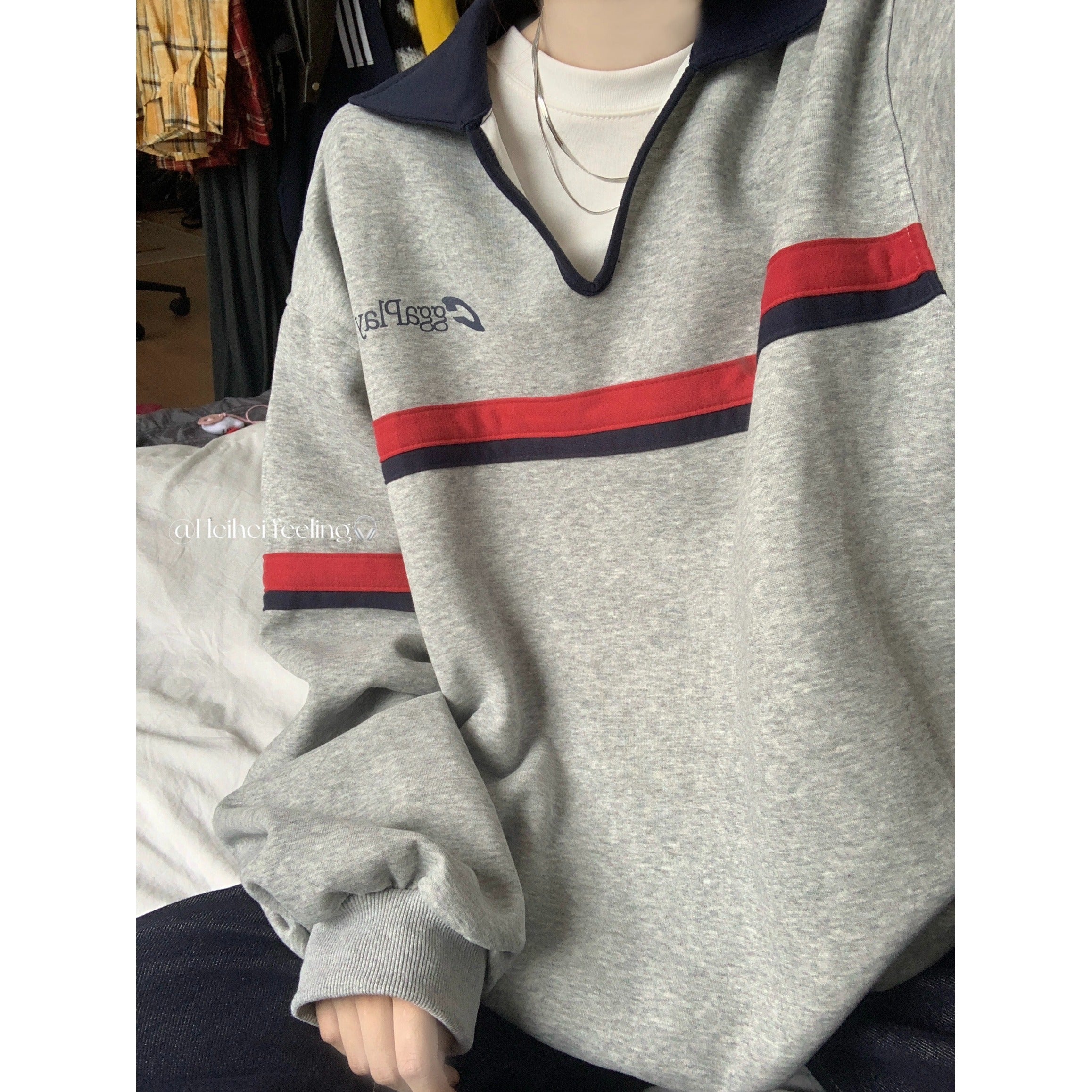 Floral Print Colorblock Loose Long Sleeve Pullover Sweater