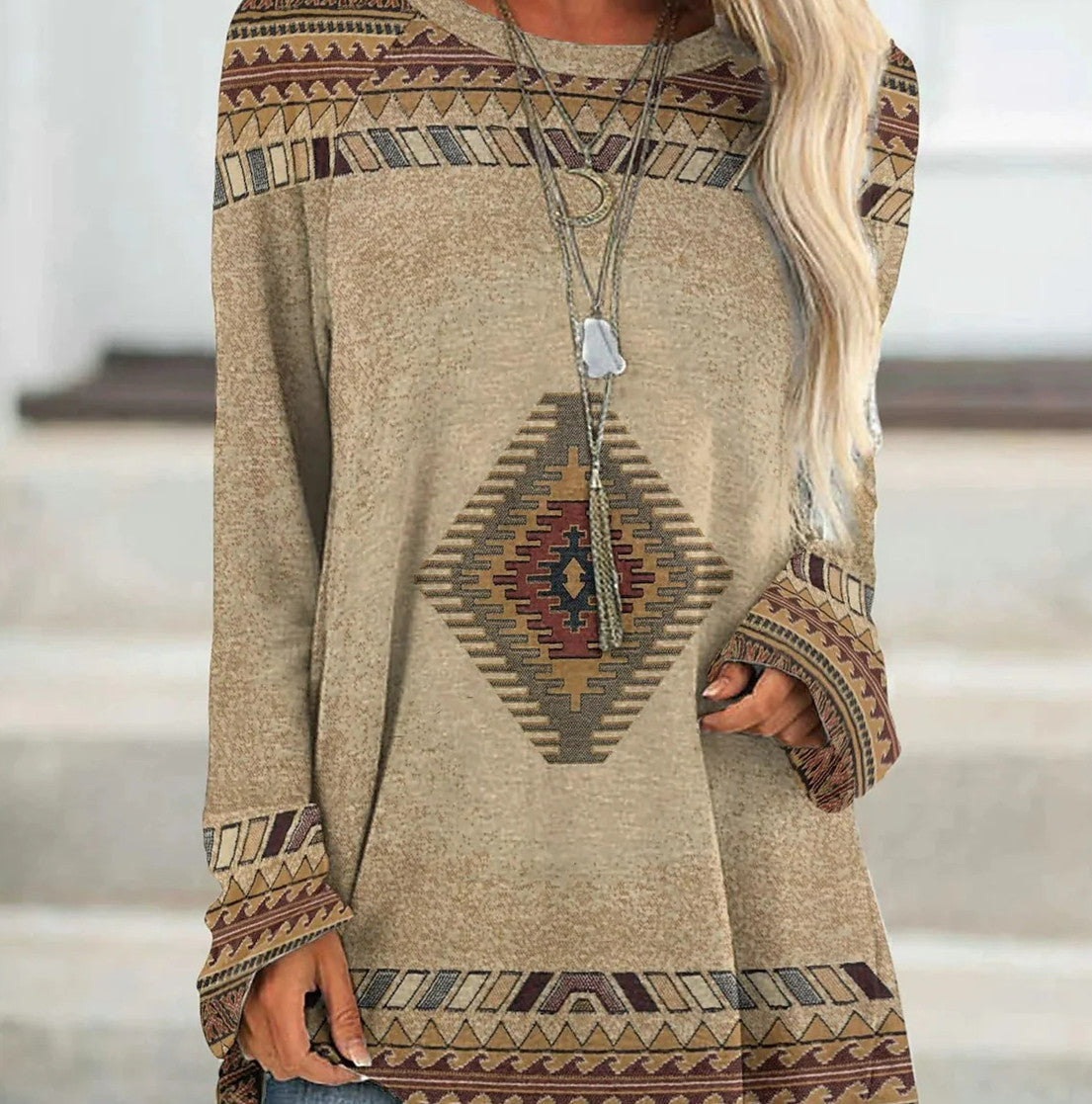 Long T-shirt Dress Retro Ethnic Style
