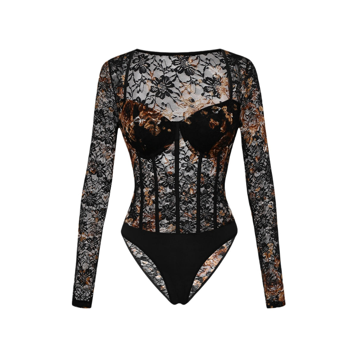 Retro Floral Lace Long Sleeve Romper
