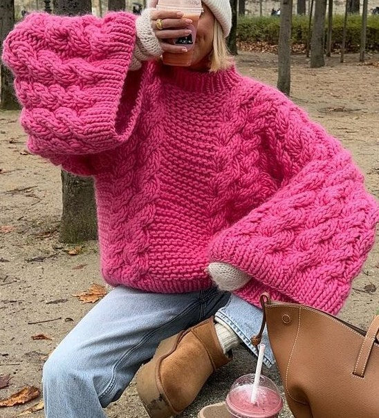 Loose Casual Versatile Solid-color Fashionable and Elegant Knit Sweater