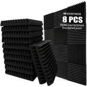 8 pcs Black High-Density Wedge-Shaped Acoustic Foam Panels – 11.81 x 11.81 x 0.98 in, 66.14 lb/ft³