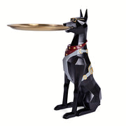 Resin Doberman Dog Figurine Tray, 1pc, Versatile for Indoor & Outdoor Decor, Key/Jewelry/Odds Holder, Cartoon Theme, Utility Collectible, Thanksgiving Holiday Gift Idea