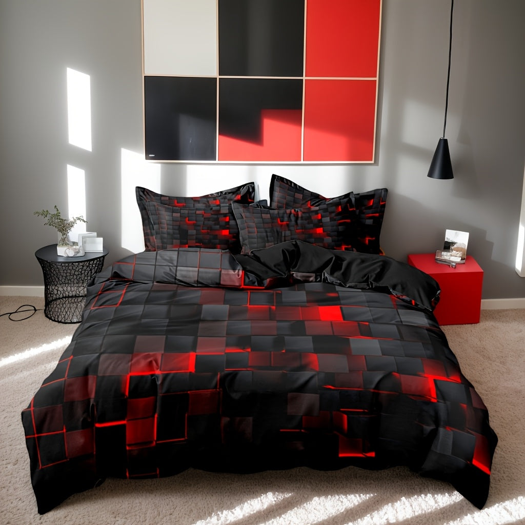 Modern Geometric Cube Design Duvet Cover Set Soft Brushed Breathable Zip Closure